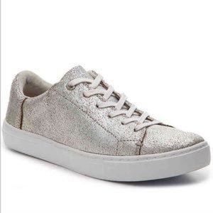 Toms Lenox Silver Metallic Crackle Leather Sneakers 9